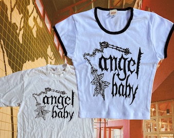 metal angel baby screen printed t shirt | punk | morning star | goth | gay | crop ringer baby tee