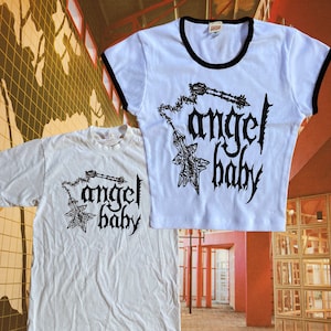 metal angel baby screen printed t shirt | punk | morning star | goth | gay | crop ringer baby tee