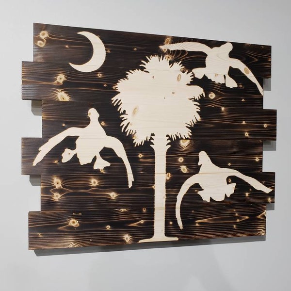 South Carolina Palmetto Tree Duck Hunting Rustic Wooden Wall Art