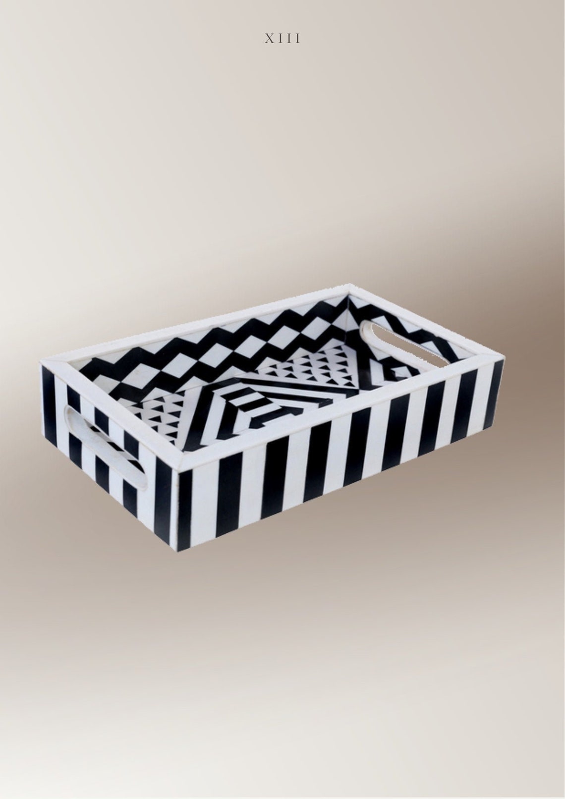 Black and White Wooden Tray With Handle Artisan Inlay Tray Etsy UK