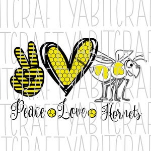 Peace, Love, Hornets svg/Mascot/digital download/sublimation (intricate cut lines on legs)