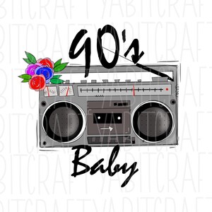 90&#39;s Baby/1990s/ Vintage Boombox PNG, sublimation, digital download - hand drawn