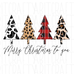 Leopard/Cow Print/Buffalo Plaid Patterned Christmas Trees png, sublimation, digital download