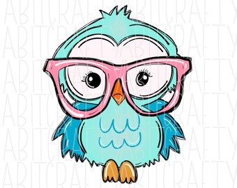 Owl with Glasses PNG, sublimation, digital download - hand drawn
