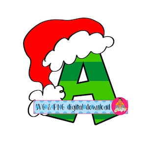 Letra A/Mascota/Equipo/Inicial/Navidad/Monograma/Navidad/Santa Hat svg/ png, sublimación, descarga digital, cricut, sublimación - dibujado a mano