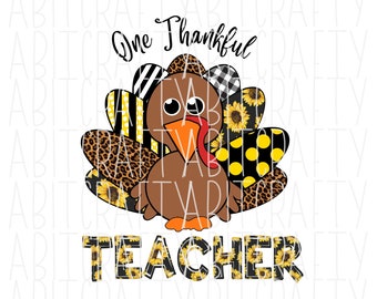 One Thankful Teacher svg, png, digital download, sublimation file (alternate svg version)