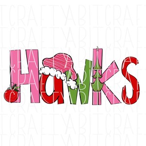 Hawks Christmas/Santa/Christmas Sublimation/Ho Ho Ho/Merry/PNG/Sublimation Digital Download/Print then Cut/DTG - Hand Drawn