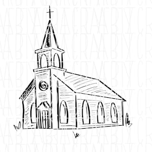 Vecchia Chiesa PNG, sublimazione, download digitale, cricut, silhouette, stampa n taglio - disegnato a mano