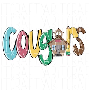 Cougars Schoolhouse/Print then cut/DTG/ PNG/Sublimation Digital Download - Hand Drawn