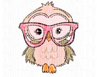 Owl with Glasses PNG, sublimation, digital download - hand drawn