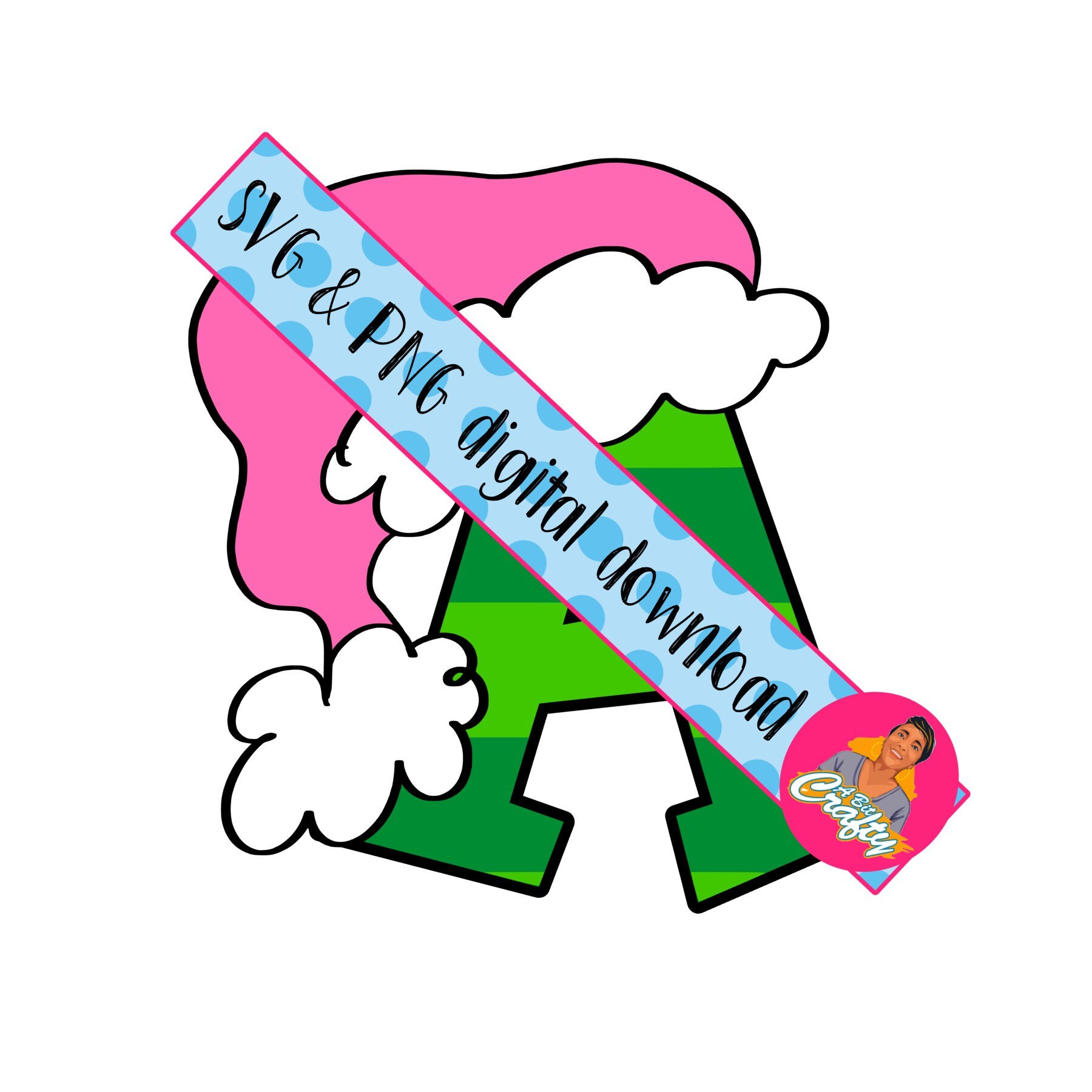 Letter A Pink/Mascot/Team/Initial/Christmas/Monogram/Xmas/Santa.
