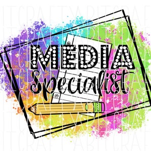 Especialista en medios/Pintura de salpicaduras de bibliotecario/Carta multicolor/Bibliotecario escolar/Libros/Leer PNG, Sublimación/Descarga digital