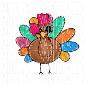 Cute Girl Turkey with Sunglasses png, digital download, sublimation- hand drawn