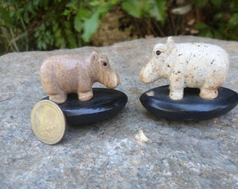 Picture Jasper Hippopatumus on Obsidian Rocker Base, Hippo, Animal, Crystals, Spirit Animal, Carving