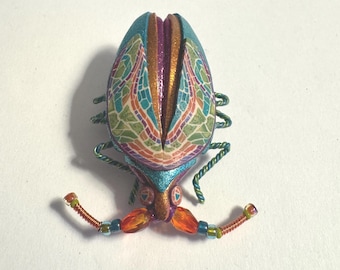 Early CHYNTHIA CHAUNGS Bug Brooches, Iridescent Leatherette