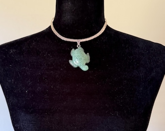 Carved Jade Turtle and STERLING SILVER Choker NECKLACE