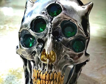 Nightmare- Five eyes Skull Silver Ring- Devil Skull Silver Ring