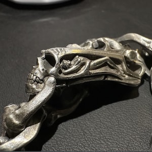 Mens Silver Bracelet/ Silver Skull Bracelet/ Silver Bone Bracelet/ Motorcycle Bracelet/ Ghost Rider Chain/ Silver Link Bracelet/ Men&#39;s Gift