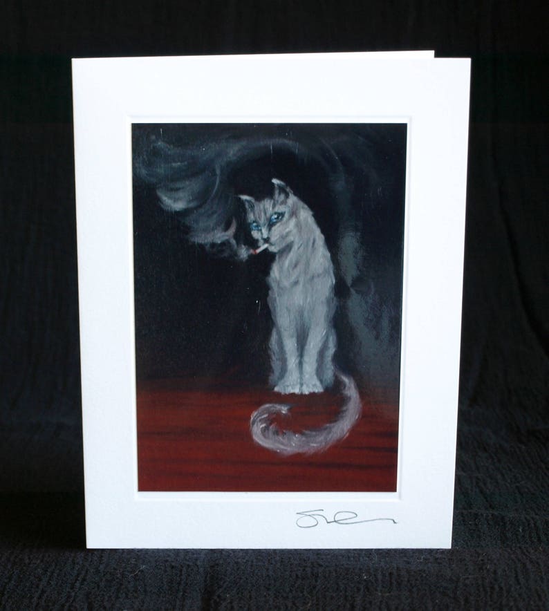 CARD Smoking Cat; Funny Card; Halloween Card; blank handmade photo greeting card