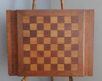 Primitive Handmade Wooden Chessboard - Antique Folk Art Checkerboard