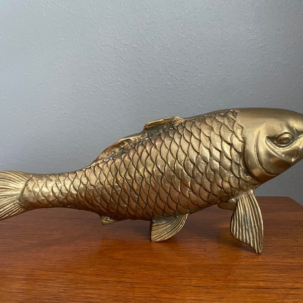 Vintage Large Brass Koi Fish Sculpture Statue 14 1/2"