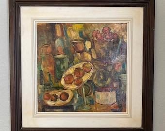 Mid Century Original Painting "Compote & Fruit" Still Life