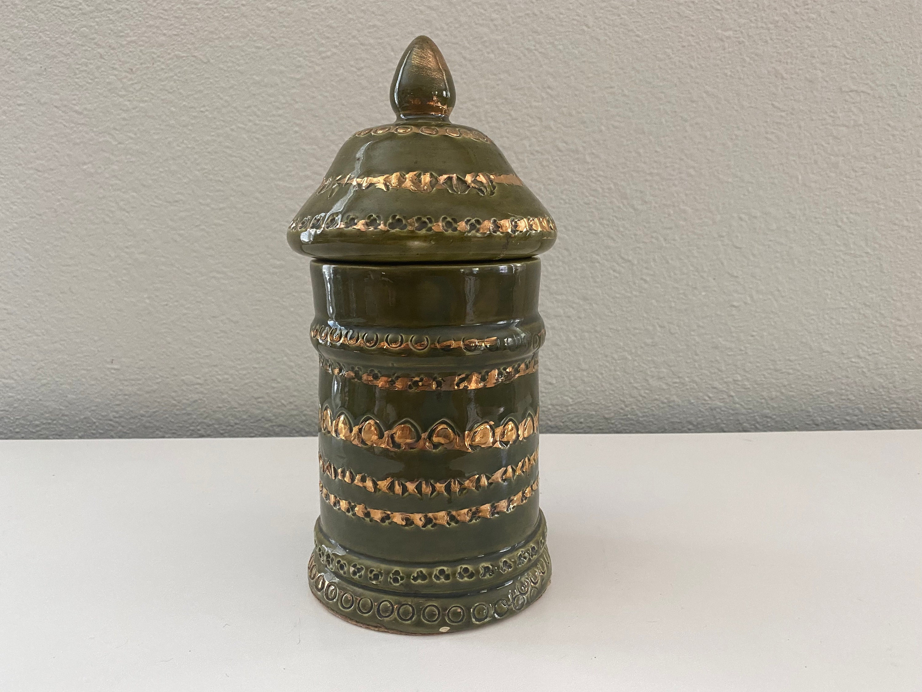 Mid Century Italienische Keramik Kanister in Grün und Gold | Etsy