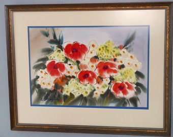 Lewis Suzuki Hibiscus Flowers Watercolor Painting 30.5&quot; x 24&quot;
