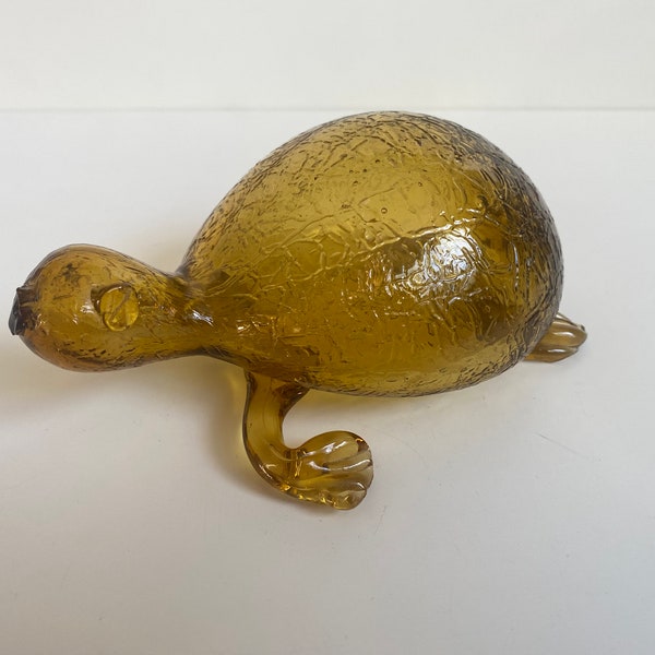 Vintage Hand-Blown Glass Turtle Tortoise in Amber