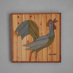 Theodore Degroot Lath Art Rooster Wall Hanging- 70s Wood Folk Art