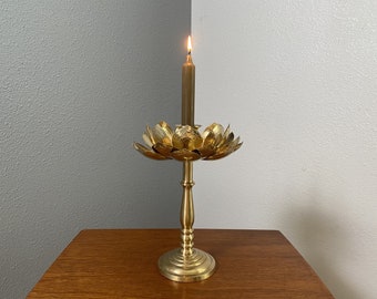 Vintage Brass Lotus Flower Candlestick Candleholder Feldman Style