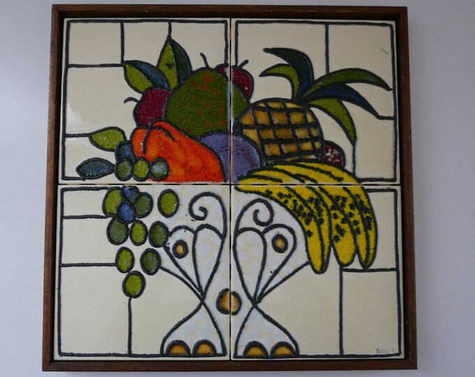 Vintage Barbara Vantrease Beall Studio Fruit Still Life Framed Ceramic ...