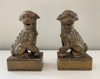 Pair Brass Foo Dog Bookends Figurines