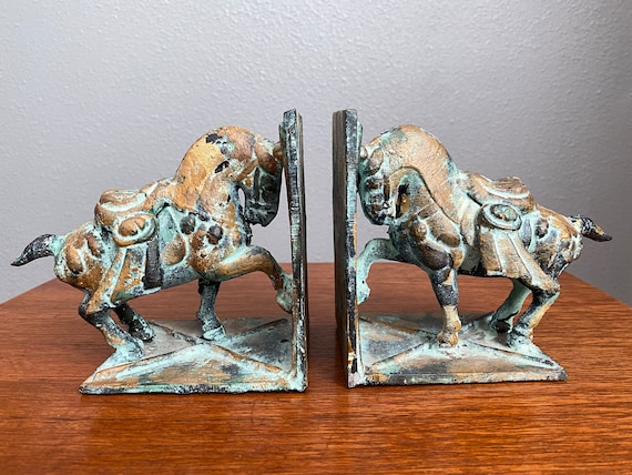 Toyo Bookends Vintage Toyo Japan Tang Horse Bookends Metal Verdigris Patina - Etsy