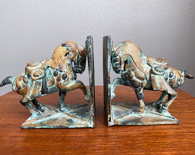 Toyo Bookends Vintage Toyo Japan Tang Horse Bookends Metal Verdigris Patina - Etsy
