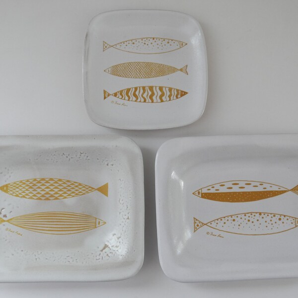 SALE Glidden Fred Press Fish Motif Ceramic Pottery Trays mid century modern