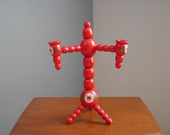 Vintage Swedish Candelabra Scandinavian Folk Art Candleholder