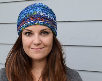 Blue Double-Strand Crochet Beanie
