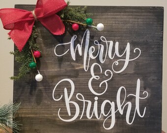 merry bright wood sign|merry and bright sign|christmas sign|holiday sign|christmas decor|holiday decor|christmas wood sign