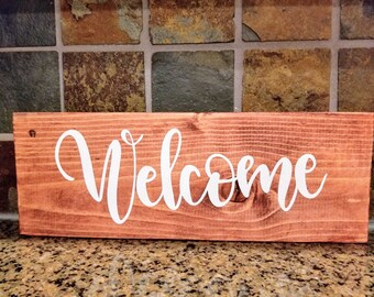 Welcome Wood Sign | Rustic Wood Sign | Stained Wood Sign | Home Decor | Welcome Sign | Wedding Gift | Thank You Gift | Housewarming Gift