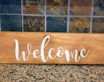 Welcome Wood Sign | Rustic Wood Sign | Stained Wood Sign | Home Decor | Welcome Sign | Wedding Gift | Thank You Gift | Housewarming Gift