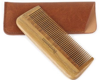 Handmade Natural Green Sandalwood Hair Combs, Custom Wooden Comb,Personalized Gift , Wooden Comb with Travel Case (Fine Tooth)