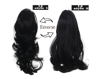 16" Dual Use Curly Hair Synthetic Claw Clip Ponytail Extension (1#-Black)