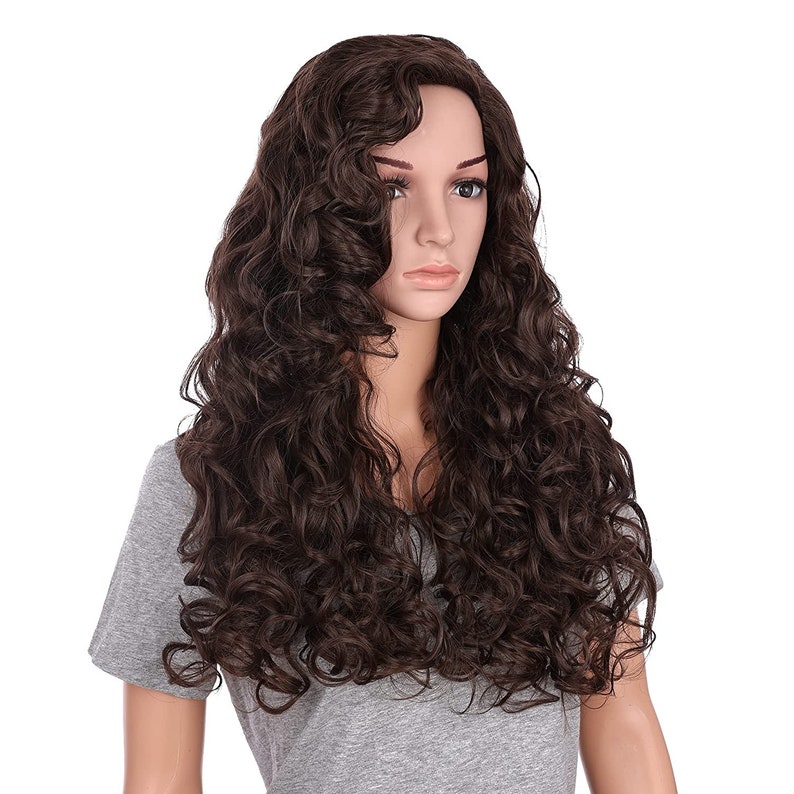 Long Hair Curly Wavy Full Head Halloween Wigs Cosplay Costume Party Hairpiece Chestnut Brown image 10