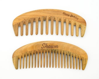 Personalized  Green Sandalwood Anti-Static Wooden Oval Wide Tooth Hair Combs, Customized Brush, Custom Comb,Personalized Gift for him her