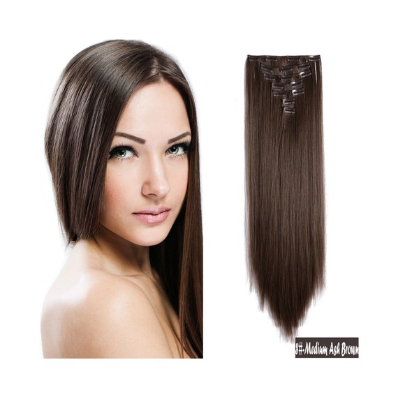 24 Straight Full Head Clip In Synthetic Hair Extensions Etsy