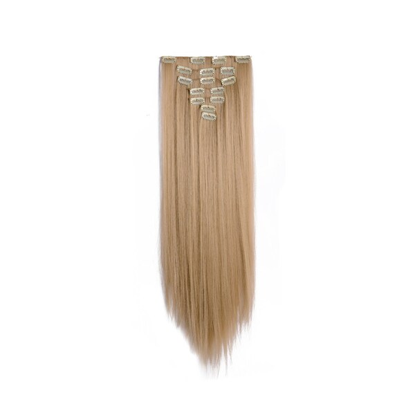 24" Straight Full Head Clip in Synthetic Hair Extensions 7pcs 140g 25#-Light Golden Blonde