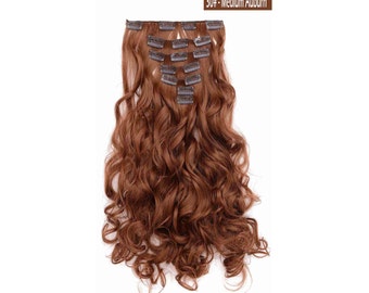 20" Curly Clip in Hair Extensions - Full Head 7 pcs Synthetic Hair Pieces (30#-Medium Auburn)