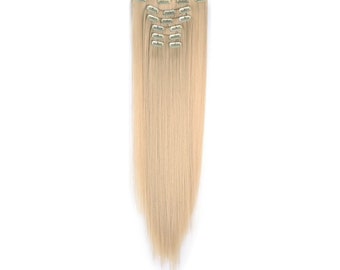 24" Straight Full Head Clip in Synthetic Hair Extensions 7pcs 140g 613#-Pre Bleach Blonde