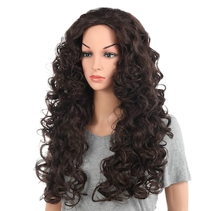 Long Hair Curly Wavy Full Head Halloween Wigs Cosplay Costume Party Hairpiece Chestnut Brown image 1